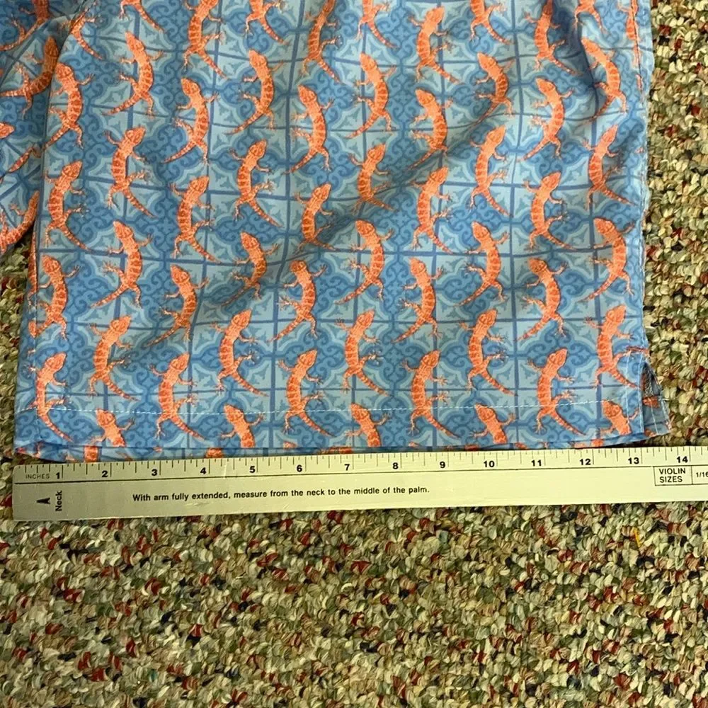 Peter Millar Men's Blue Orange All-Over Lizard Print Swim Shorts Size XL